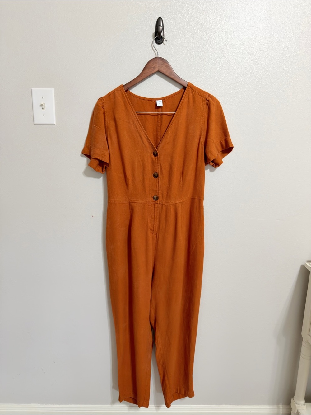 Old Navy Short Sleeve Linen-Blend Jumpsuit Rust Terracotta